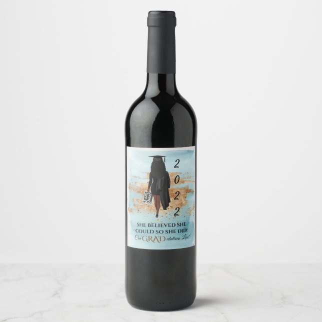 African American Graduation Wine Lbl (Dark Skin)  Label (Front)