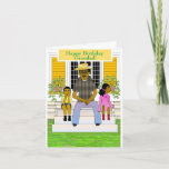 African American Grandfather Birthday Card<br><div class="desc">This cool summer feel Birthday Card features an African American Grandad with his two grandchildren sitting on the porch.  Get this card for that special grandad.</div>