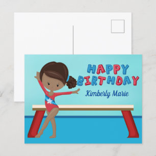 African American Gymnast Girl Gymnastics Birthday Postcard