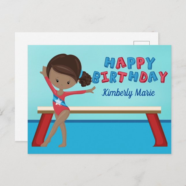 African American Gymnast Girl Gymnastics Birthday Postcard (Front/Back)