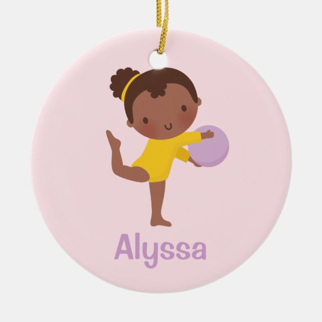 African American Gymnast Girl Gymnastics Ornament (Front)