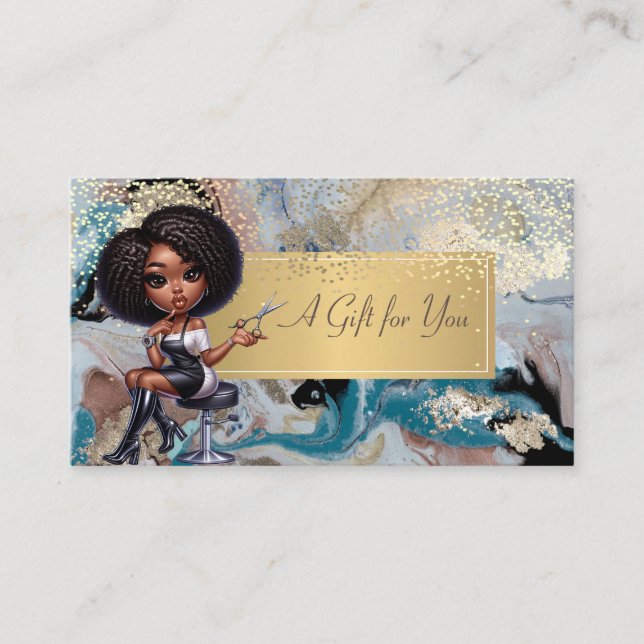 African American Hairdresser Marble,Confetti  Discount Card (Front)