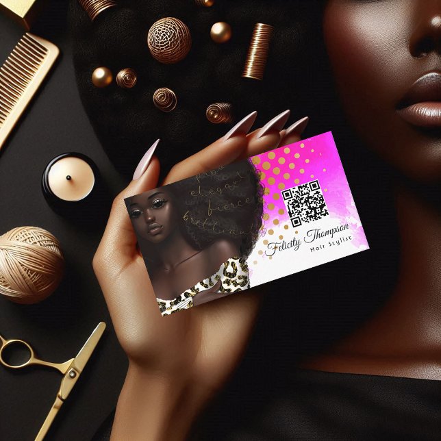 African American Hairdresser QR Code Business Card (African American Hairdresser QR Code Business Card)