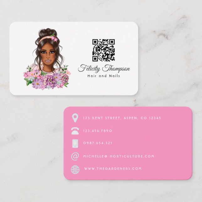African American Hairdresser QR Code Business Card (Front/Back)