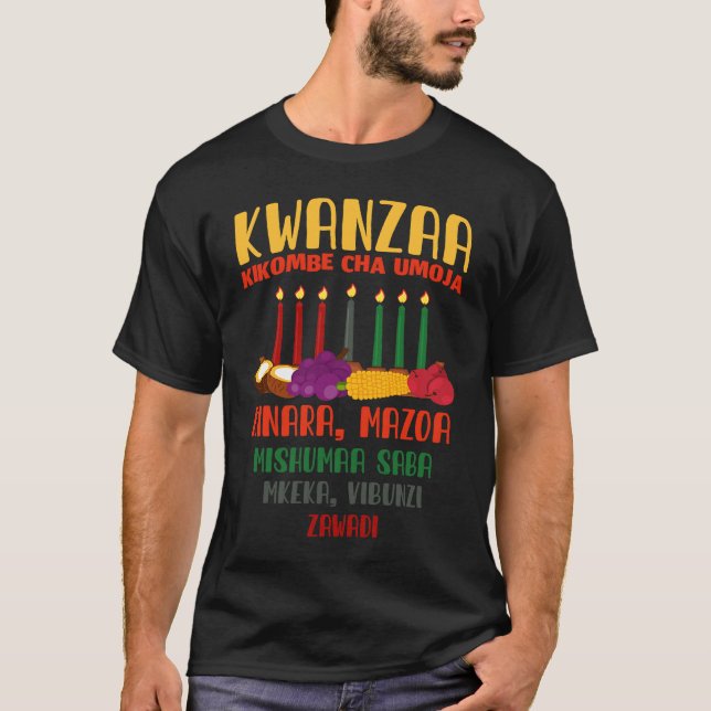 African American Holiday or Kwanzaa Kinara or Kwan T-Shirt (Front)