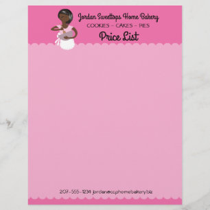 African American home bakery price list letterhead