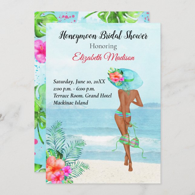 African American Honeymoon Bridal Shower Invitation (Front/Back)