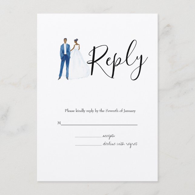 African American illustrated couple wedding Enclosure Card (Front)