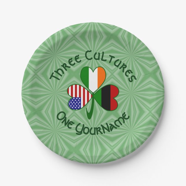 African American Irish Shamrock Flag Personalised  Paper Plate (Front)