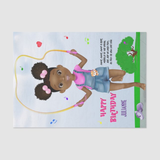 African American Jump Rope Happy Birthday Tissue Paper (Front)