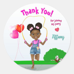 African American Jump Rope Thank You Birthday Classic Round Sticker
