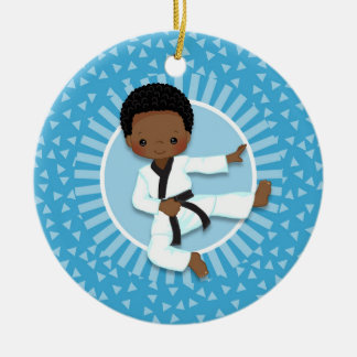 African American Karate Boy Judo Martial Arts Ceramic Ornament