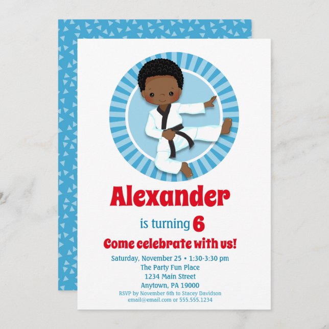 African American Karate Judo Boys Birthday Invitation (Front/Back)