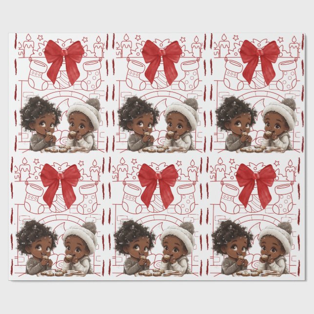 African American Kids and Cookies Christmas  Wrapping Paper (Flat)
