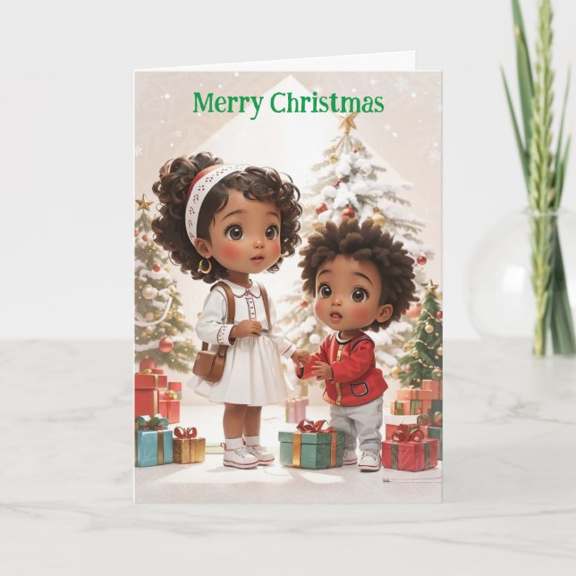 African American Kids Merry Christmas Holiday Card (Front)
