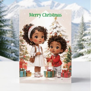 African American Kids Merry Christmas Holiday Card