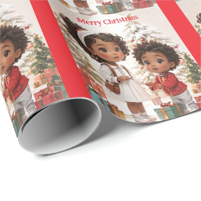 African American Kids Merry Christmas Wrapping Paper (Roll Corner)