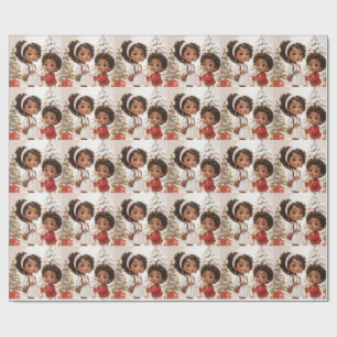 African American Kids Merry Christmas Wrapping Paper