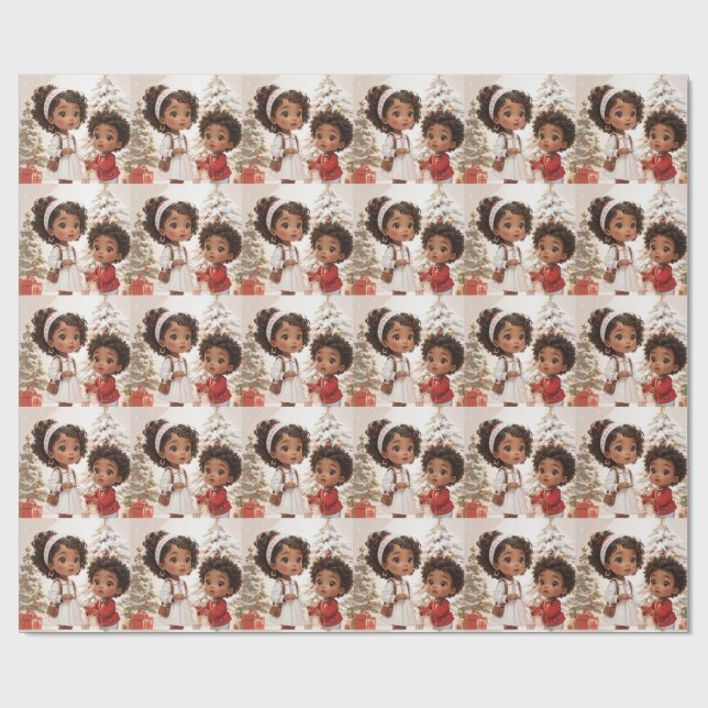 African American Kids Merry Christmas  Wrapping Paper (Flat)