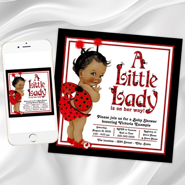 African American Ladybug Baby Shower Invitation (Cute ladybug baby shower invitation. Instant download and printed invitations available.)