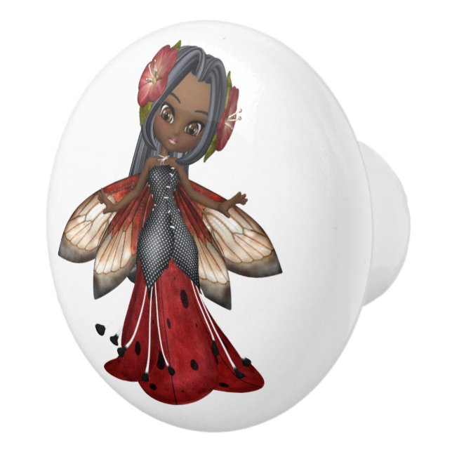 African American Ladybug Faerie Party Ceramic Knob (Right)