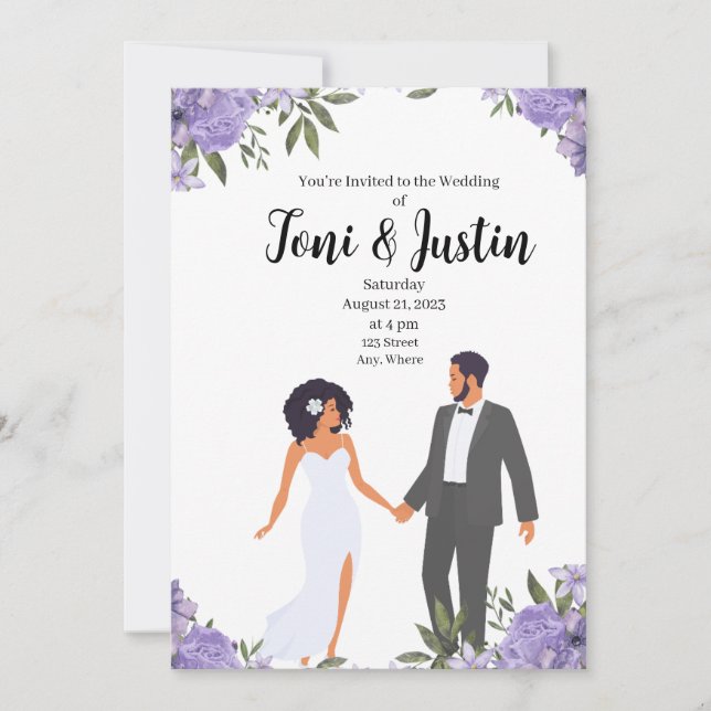 African American Lavender Garden Wedding  Invitation (Front)