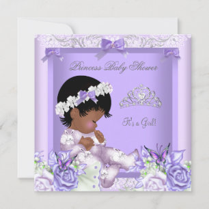African American Lavender Grey Baby Shower Girl 5 Invitation