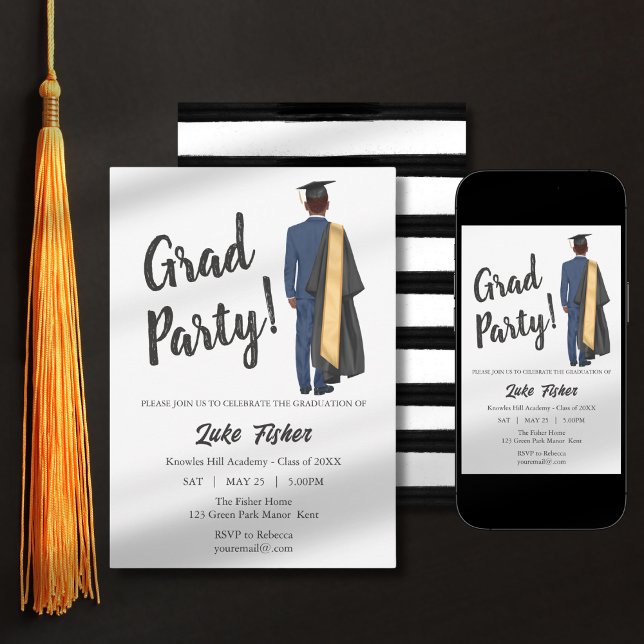 African American Leavers Graduation Gown & Cap  Invitation (Creator Uploaded)