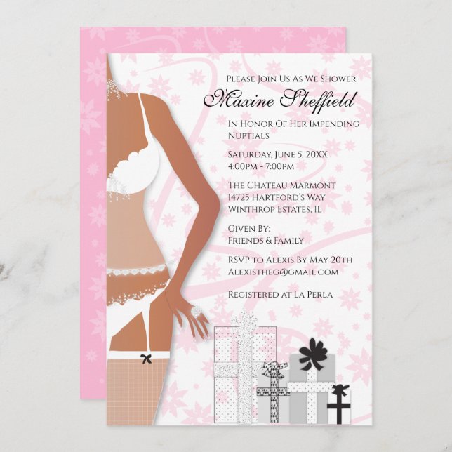 African American Lingerie Bridal Shower Pink   Invitation (Front/Back)