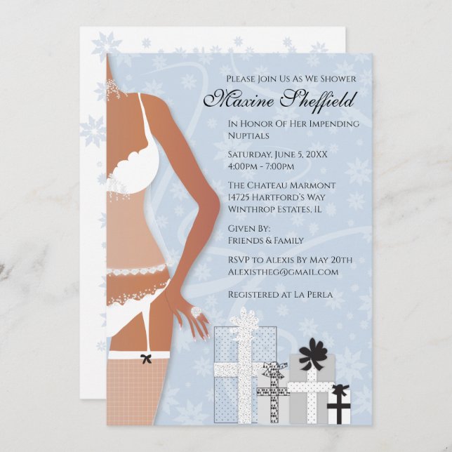 African American Lingerie Bridal Shower Platinum  Invitation (Front/Back)
