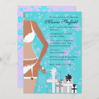 African American Lingerie Bridal Shower Teal Invitation
