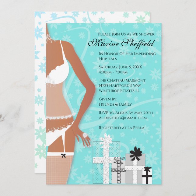 African American Lingerie Bridal Tiffany Green Invitation (Front/Back)