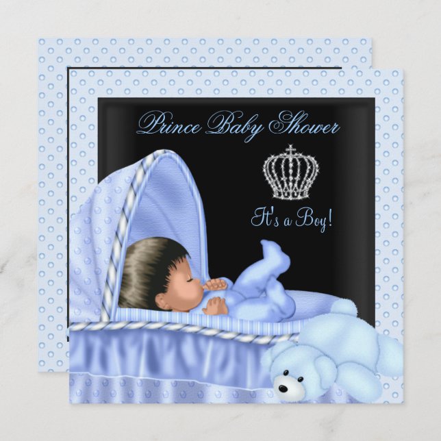 African American Little Prince Baby Shower Boy Invitation (Front/Back)