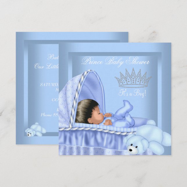 African American Little Prince Baby Shower Boy Invitation (Front/Back)