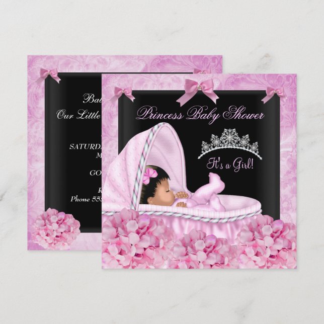 African American Little Princess Baby Shower Girl Invitation (Front/Back)