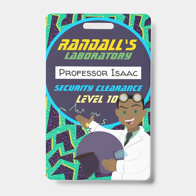 African American Mad Scientist Boy Birthday ID Badge (Front)