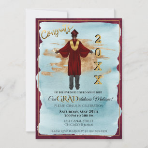 African American Male Grad Invitation (Dark Skin)