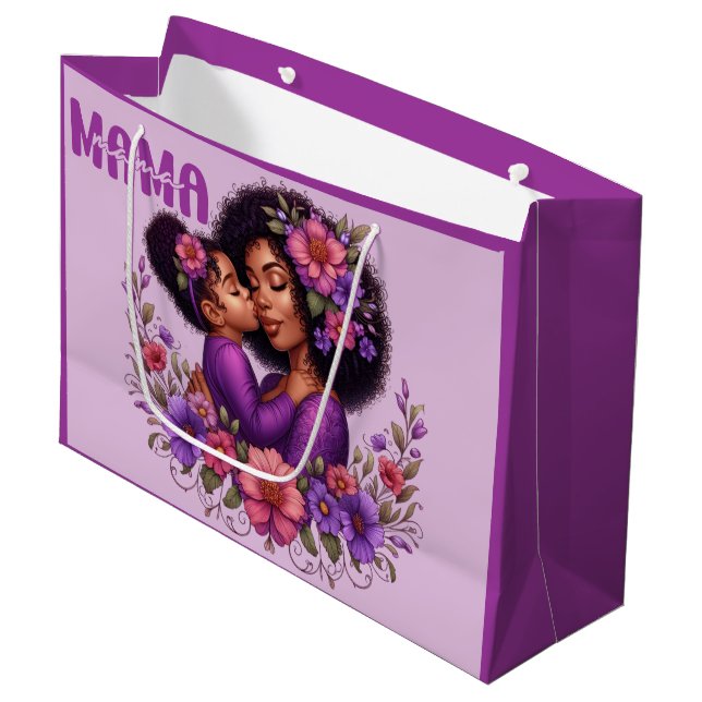 African American Mama & Daughter Mother's Day Large Gift Bag (Front Angled)
