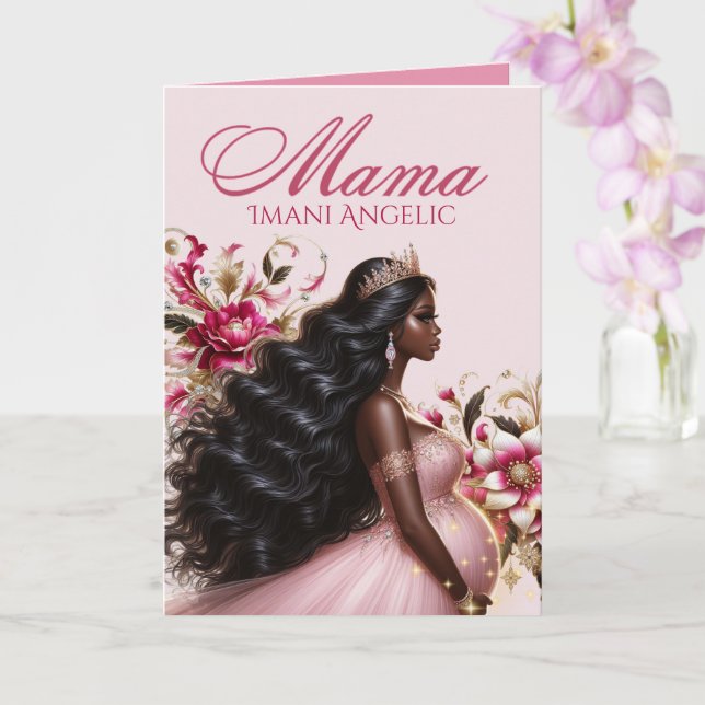 African American Mama to be Pink & Gold Card (Orchid)