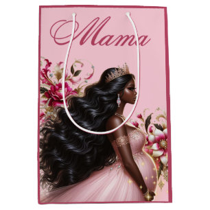 African American Mama to be Pink & Gold Medium Gift Bag
