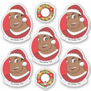  African American man with Santa hat cartoon