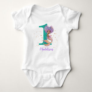 African American Mermaid 1st Birthday Baby Bodysui Baby Bodysuit