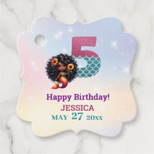 African American Mermaid 5Th Birthday  Favour Tags
