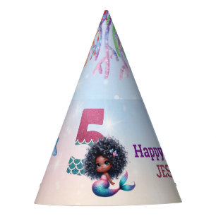 African American Mermaid 5Th Birthday  Party Hat