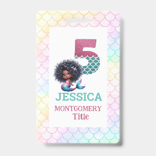 African American Mermaid 5Th Birthday Photo ID Badge