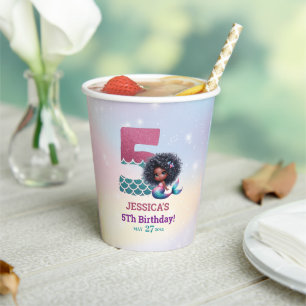 African American Mermaid 5Th Birthday Photo Paper Cups