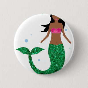 african american mermaid 6 cm round badge