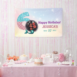 African American Mermaid 6Th Birthday Banner