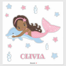 African American Mermaid and Dolphin Vinyl Sticker
