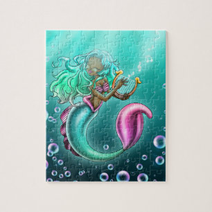 African American Mermaid and Harp Jigsaw Puzzle
